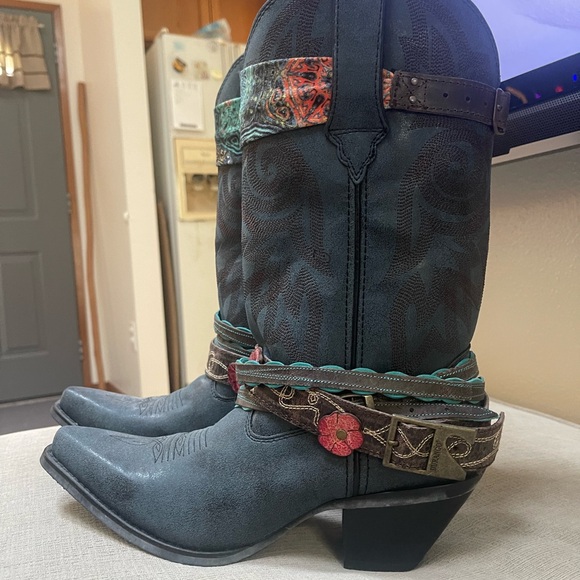 Durango Heeled Boots Blue and Brown Western Style - Picture 1 of 7